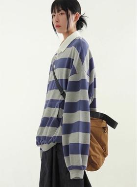 韩国代购24F/W collar neck strip mtm (unisex) 条纹polo衫上衣