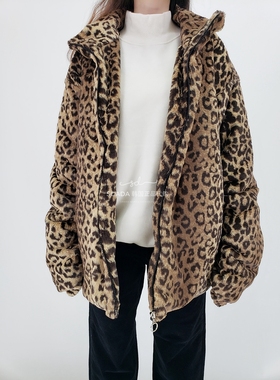 韩国代购19FW LEOPARD OVER COAT 2色豹纹夹棉外套 男女同款