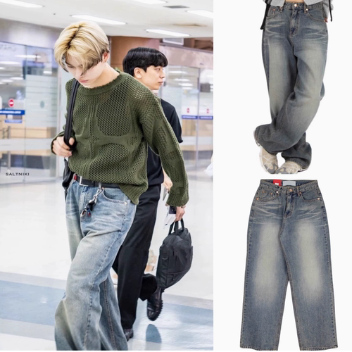 古着风做旧水洗牛仔裤