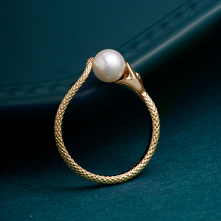灵蛇戒指AKOYA天然海水珍珠戒指生肖动物指环定制八月里珠宝 灵珠