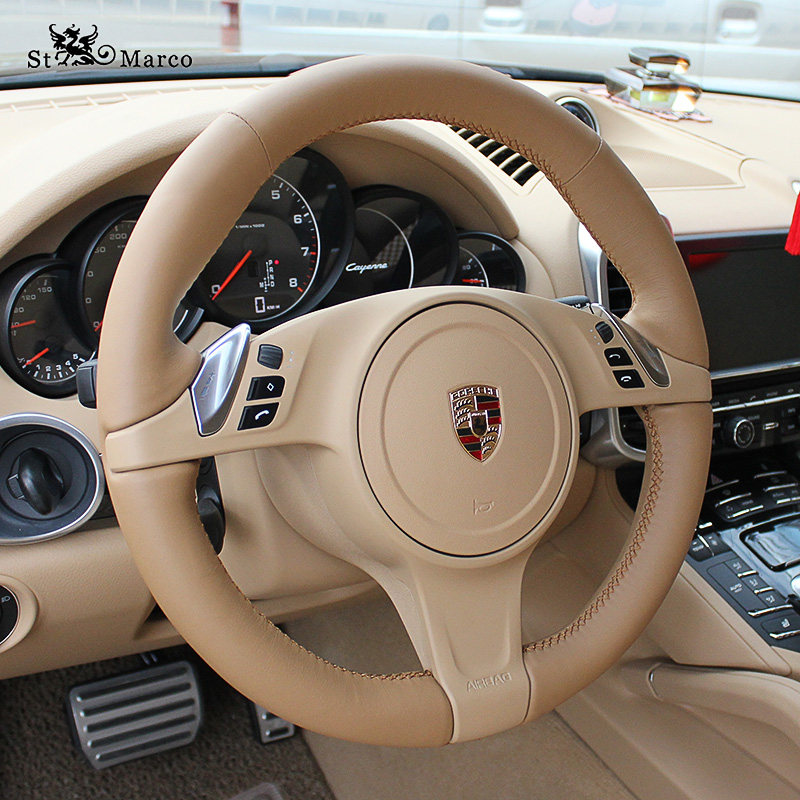 保时捷卡宴 911 Boxster Macan 帕拉梅拉 手缝真皮翻毛方向盘套