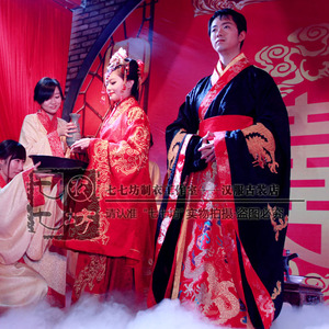 七坊男士结婚汉服婚服华服古装大拖尾大氅中国风中式绣花男女全套