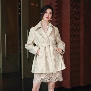 金银丝小香风法式 羊毛粗花呢轻奢时髦A字名媛小个子优雅气质大衣
