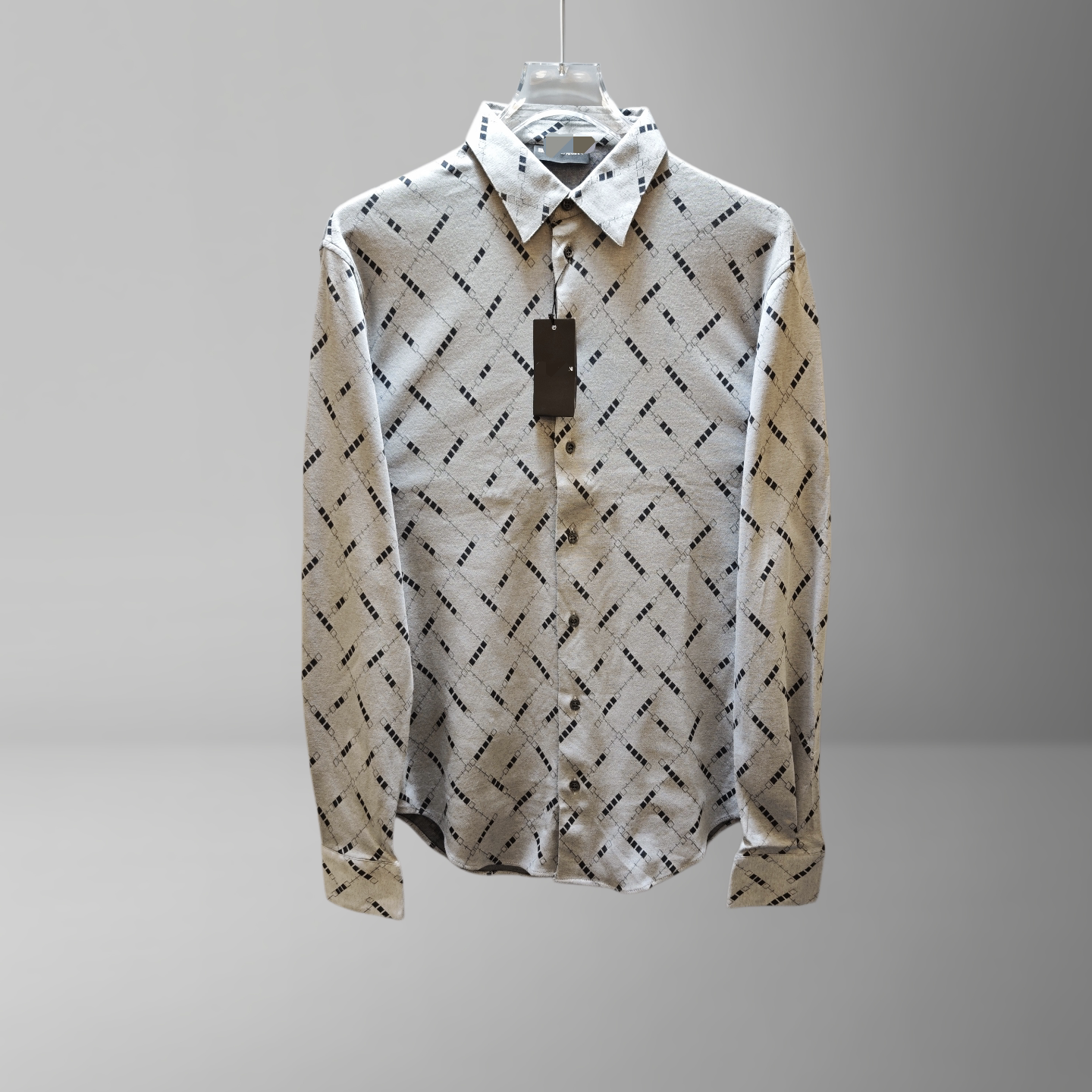 意大利 潮奢A 男士春秋灰色休闲全棉针织长袖衬衫大弹力修身衬衣