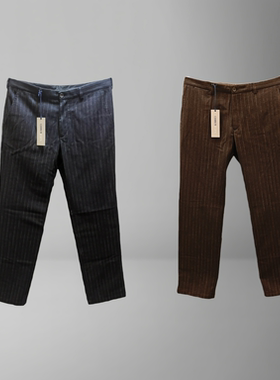 大码清仓 意大利C 男士秋冬厚款2色条纹毛呢休闲宽松直筒羊毛西裤