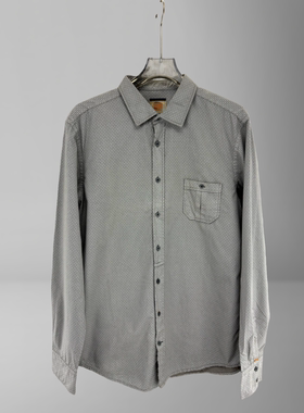 大码特价 德国橙标 男士经典秋冬灰色碎花长袖衬衫棉质休闲衬衣