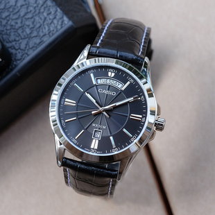1381L CASIO卡西欧手表男士 石英表防水腕表皮表带日历商务MTP
