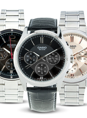 卡西欧Casio手表正品金属三眼简约时尚石英男士手表MTP-1375L-7A
