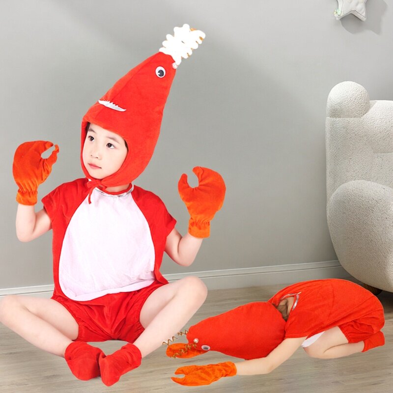 儿童环保走秀服装动物造型演出服小龙虾表演服虾兵蟹将的衣服夏薄