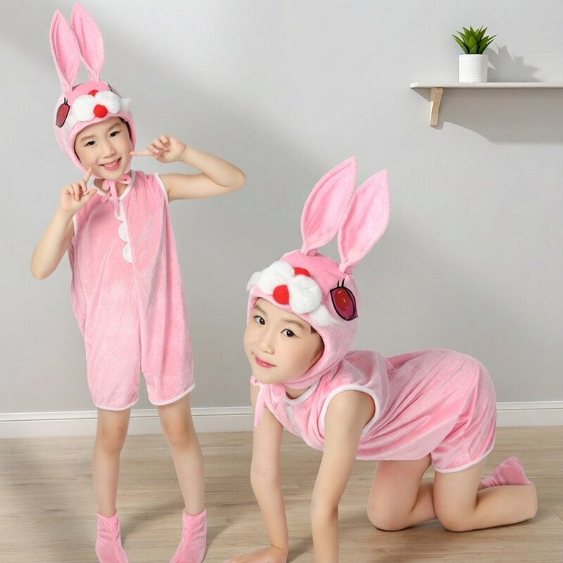 粉红小兔子服装女童可爱动物搞怪表演服幼儿园兔子舞蹈服走秀夏装