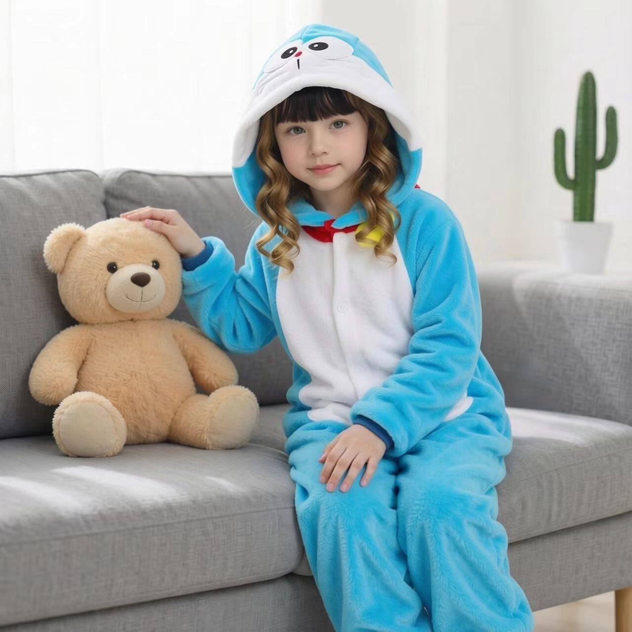 机器猫人偶服装儿童连体卡通动漫