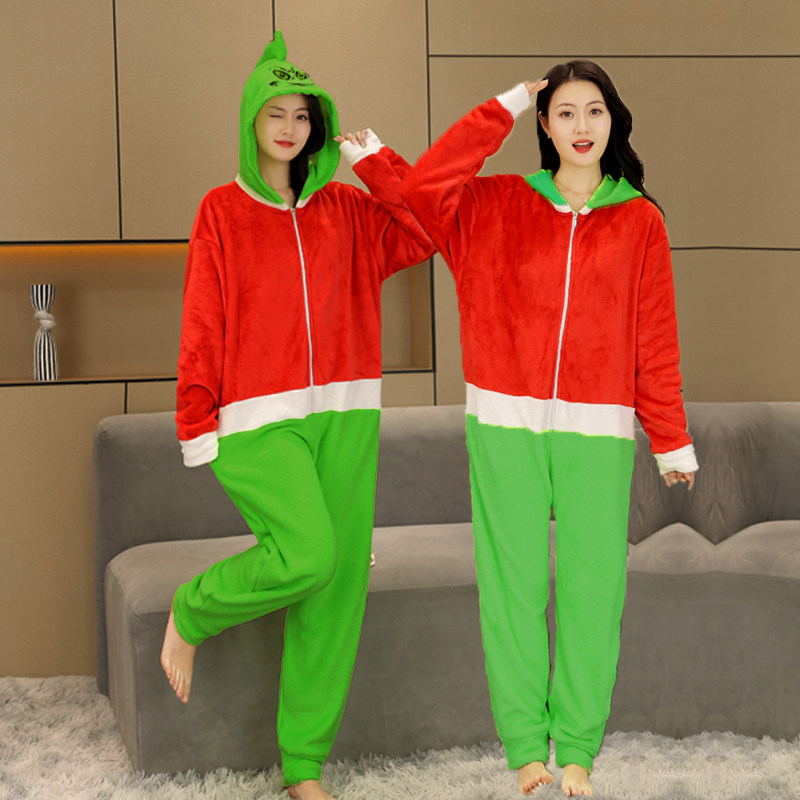 儿童圣诞派对搞怪亲子装格林奇衣服女童睡衣加绒舞台剧演出服成人