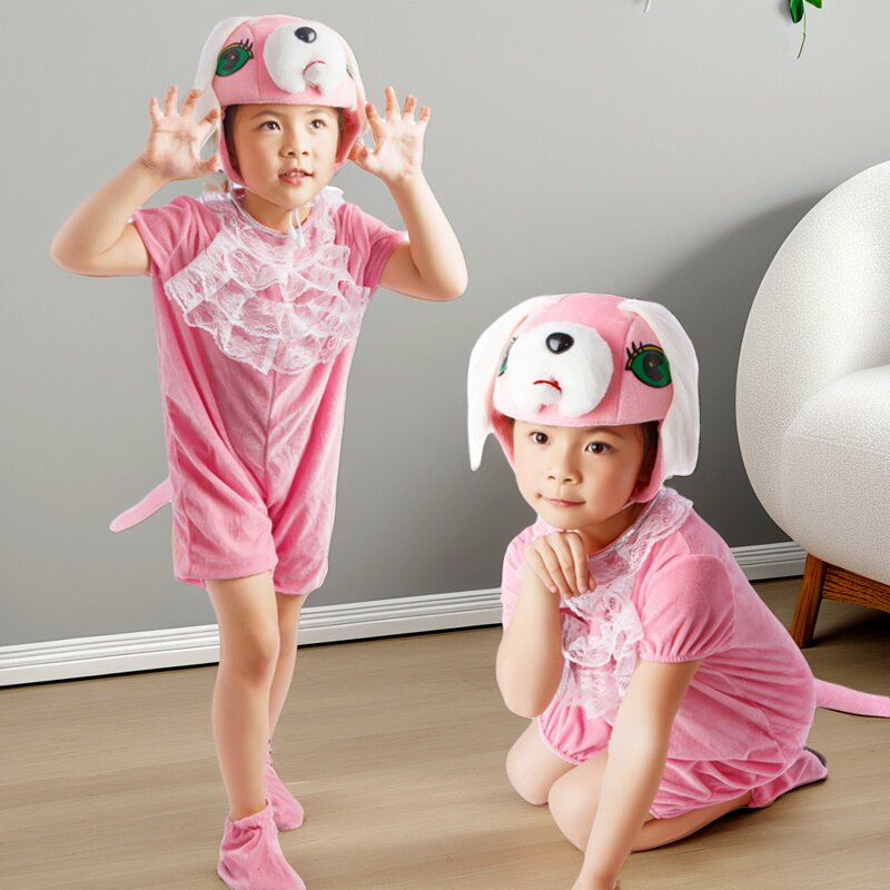 六一幼儿园化妆舞会服装女孩动物装扮小狗演出服儿童短袖夏亲子薄