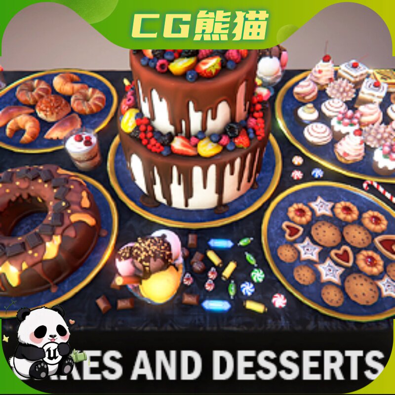 UE4虚幻5 Cakes and Desserts 甜点蛋糕饼干面包卷糖果冰淇淋模型