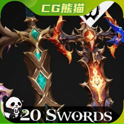 FBX OBJ 20+ Stylized Fantasy Swords Sword Pack 风格化刀剑
