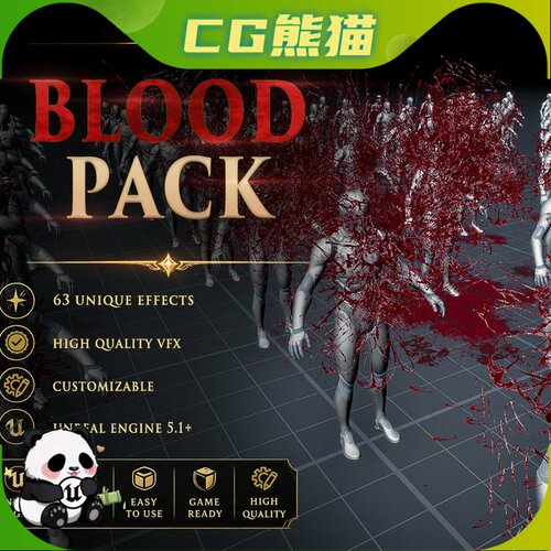 UE5虚幻5.1-5.8 Blood Pack 血液流血喷血特效 不含角色！