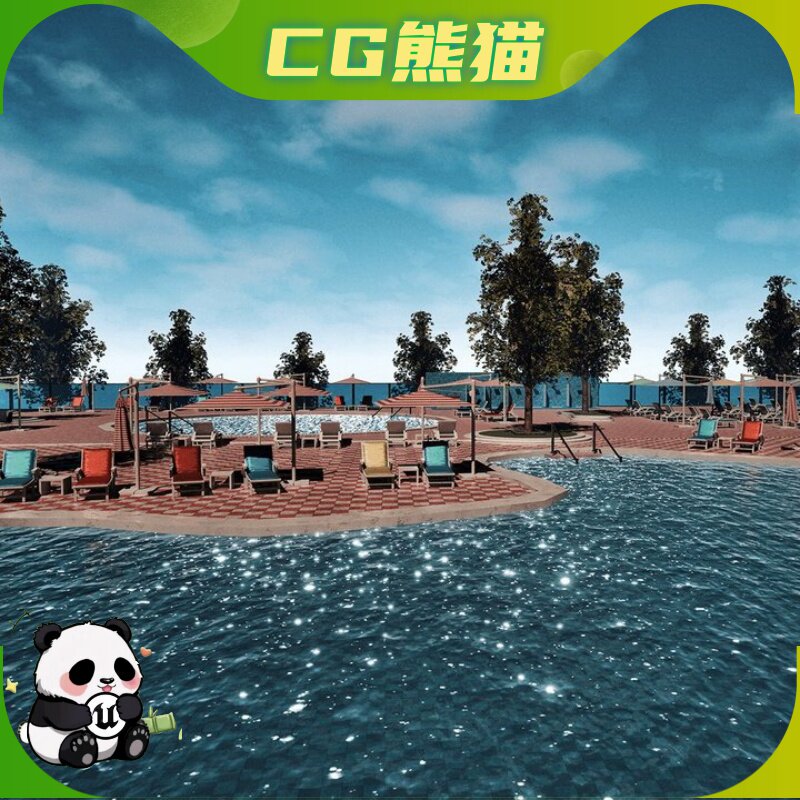 UE4虚幻5 Water World 游泳池休息区一栋带更衣室卫生间水世界