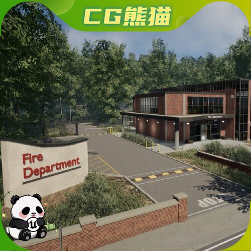 UE5虚幻4 Fire Department 复古美式消防局模型 不含植物树木