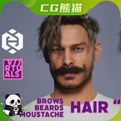 数字人发型 Messy Side Swept Haircut Brows Stubble Mustache