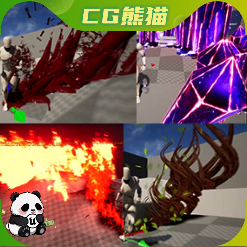 UE5虚幻5 Ground Attack FX 闪电水晶木头火血熔岩地面视觉特效