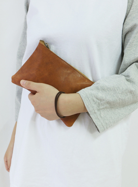 Mingen Handiwork原创手工瑕疵牛皮零钱包收纳包牛皮笔袋化妆袋