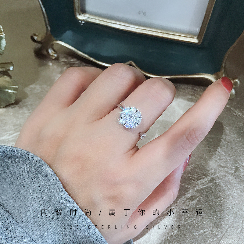 S925純銀戒指時來運轉抖音同款旋轉網紅開口戒指可轉動魔戒女指環