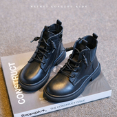 真皮女童黑色马丁靴新款 公主儿童靴子春秋单靴英伦风男童加绒棉靴