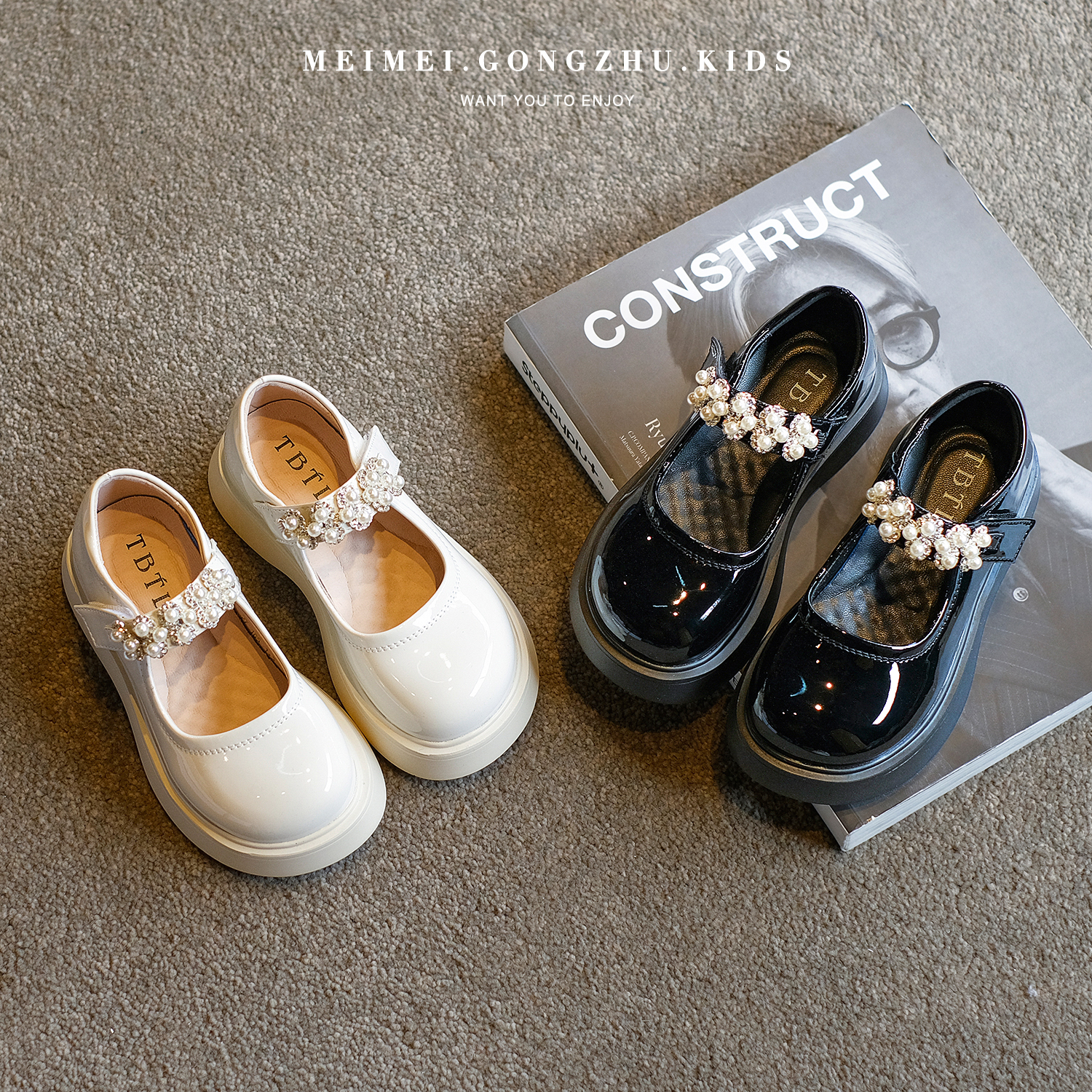 女童春秋亮面公主演出鞋