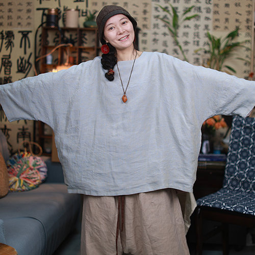 文艺双面穿亚麻上衣罩衫