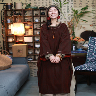 海棠/听花香 春 柞蚕丝双面穿中式袍子 宽松禅意茶服