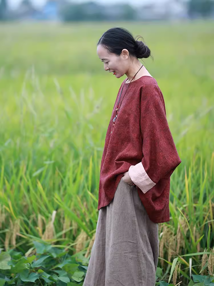 红莲  /听花香归野春秋亚麻印花双面穿保暖宽松休闲T恤上衣,女装/女士精品,T恤,淘宝优惠券,粉丝福利购,淘宝优惠卷