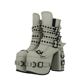 普普家2025新品 经典 秋冬哥特风朋克圆头超跟高皮带扣短靴Q341