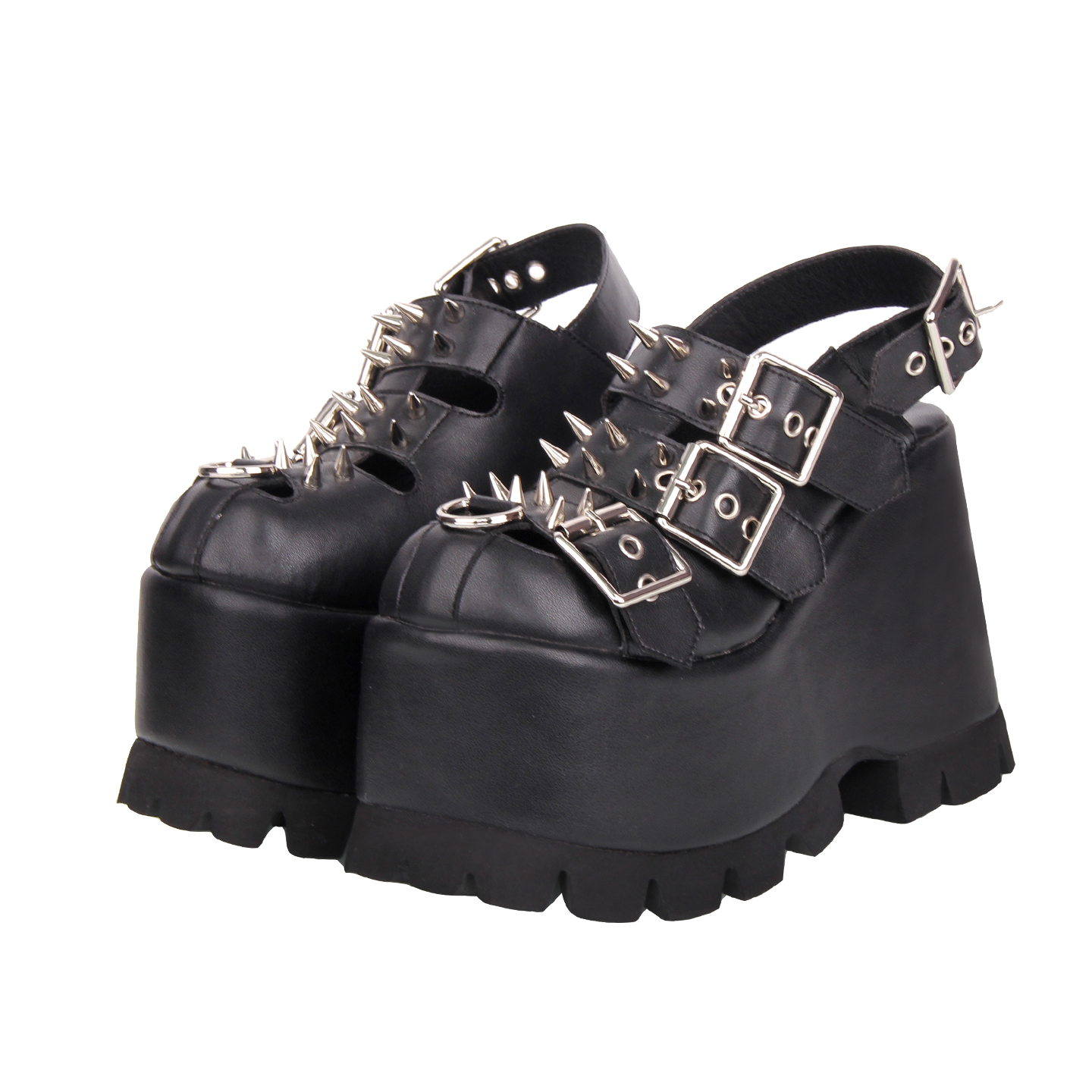 普普家2025新品LoIita朋克包头 皮带扣铆钉装饰 松糕厚底凉鞋L396