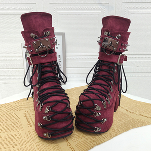 饰松糕厚底靴中筒靴M273 PUNK朋克马丁靴圆头有装 普普家 2025新品