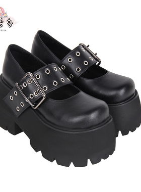 普普家 2023秋季新品大圆头Lolita鞋宽带气眼松糕女鞋C3731