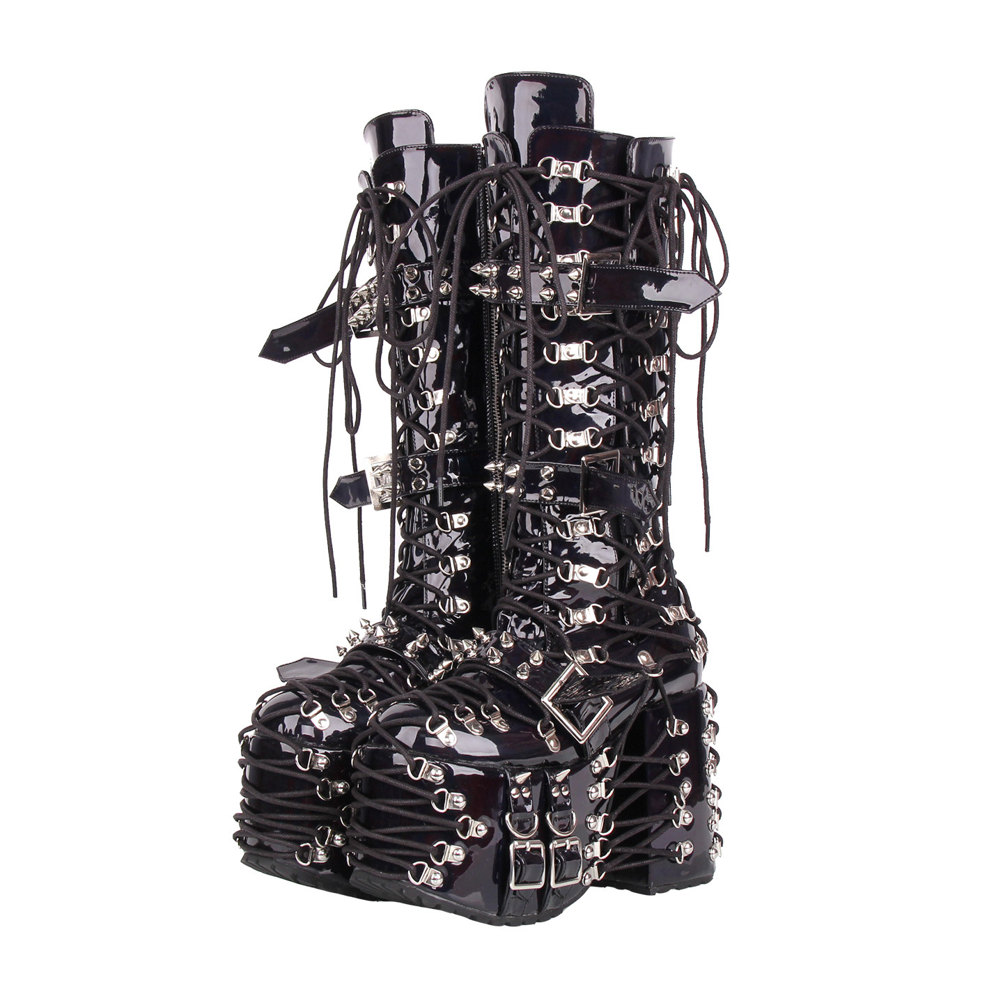 普普家 2025新品朋克PUNK 重工超高跟松糕厚底拉链系带高筒靴M313,女鞋,时装靴,淘宝优惠券,粉丝福利购,淘宝优惠卷