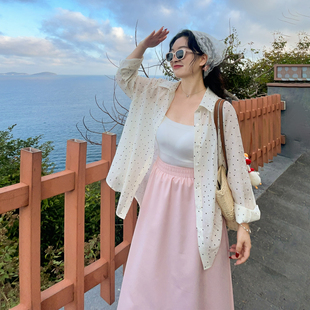 宽松开叉雪纺印花上衣波点衬衫 大码 女装 新款 百分百2025春季