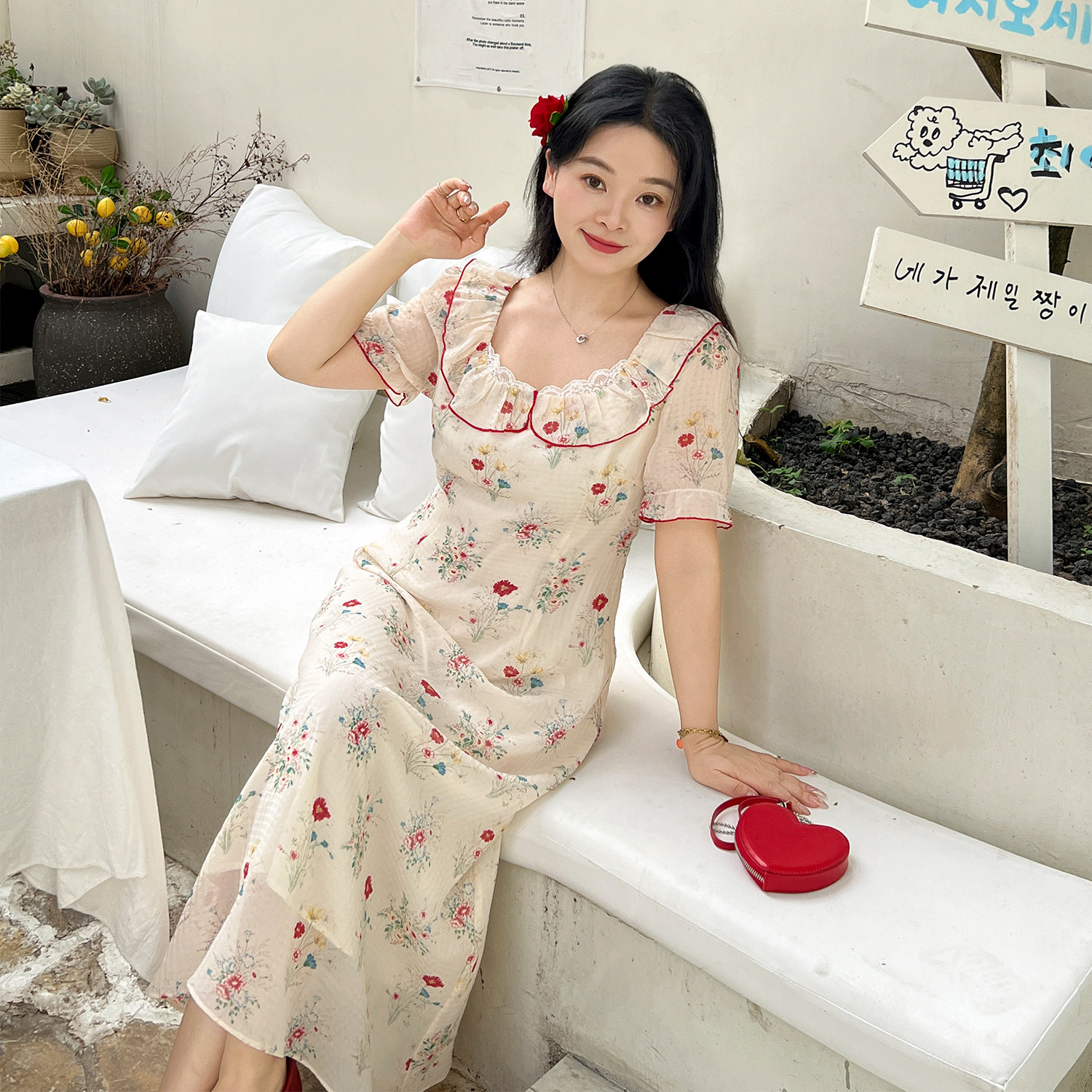大码百分百2025夏季新款甜美小裙子夏天裙肌理感显瘦碎花连衣裙女图片