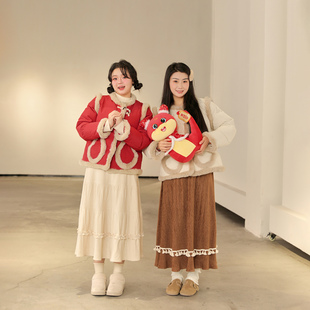 子马甲羽绒服外套 大码 百分百胖mm女装 新中式 国风牛角扣可拆卸袖