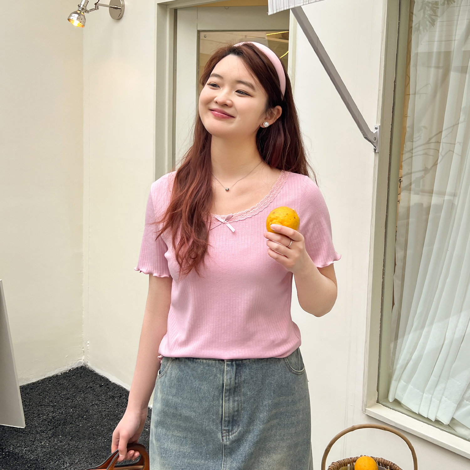 大码百分百2025年夏季新款女装蕾丝花边打底上衣亲肤针织T恤