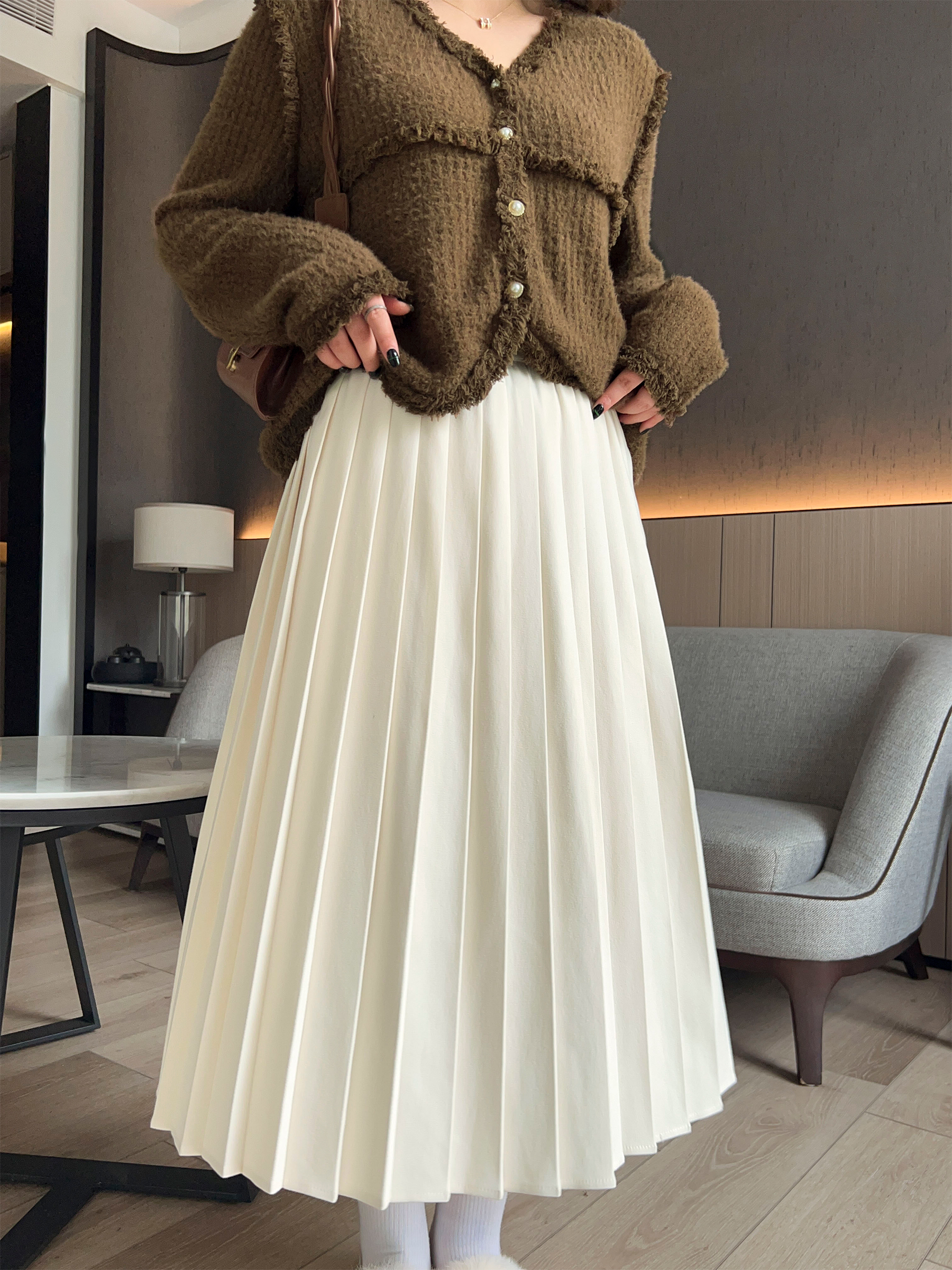 大码百分百2024冬新款女装微胖mm显瘦高腰遮胯风琴百褶长版半身裙