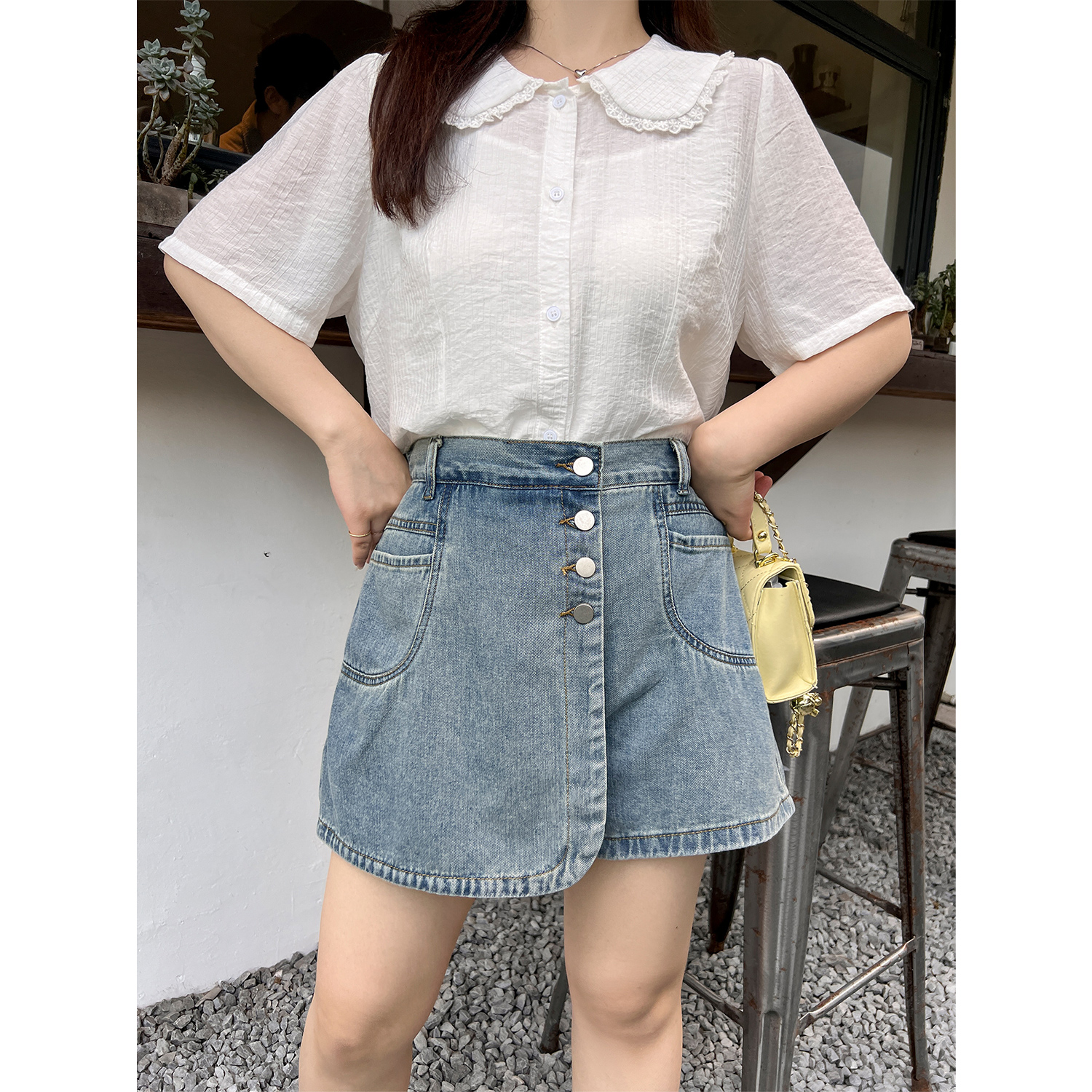 大码百分百女装夏微胖mm【高腰半身裙】设计感不规则显瘦牛仔半裙