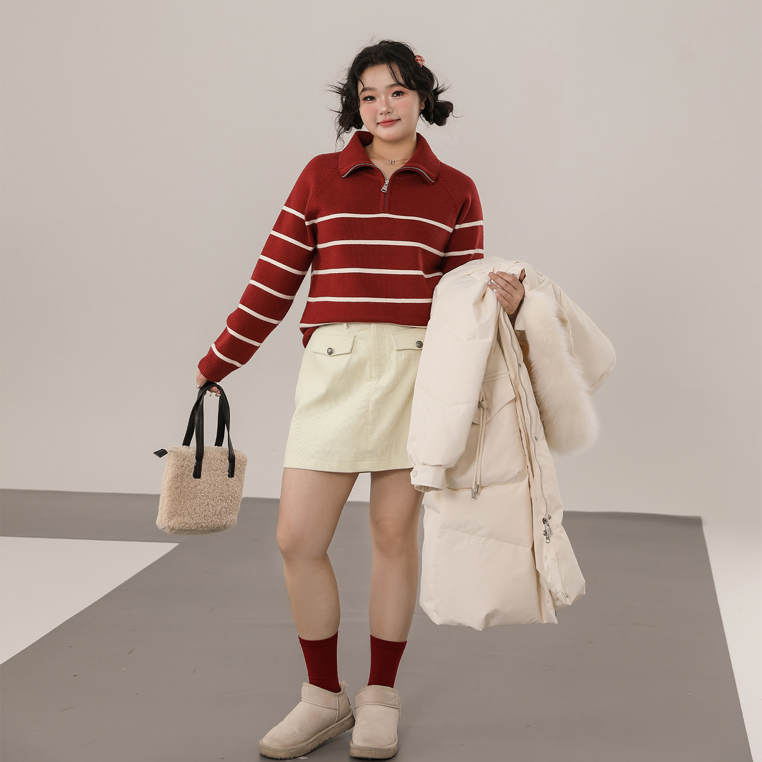 大码百分百微胖mm女装显瘦收腰高腰遮胯A字短裙灯芯绒半身裙