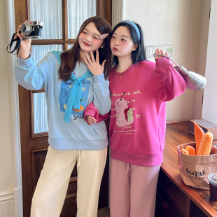 微胖mm原创复古涂鸦手绘正插肩百搭卫衣 秋季 大码 百分百女装