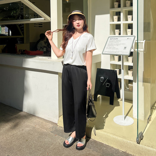 大码百分百女装夏季新款胖mm防晒冰凉垂垂裤透气直筒休闲裤