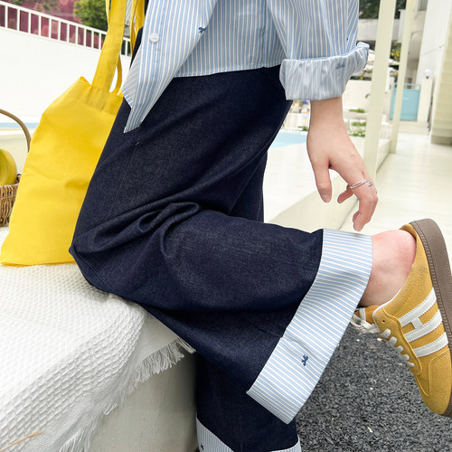 DM100九分裤子格纹牛仔裤