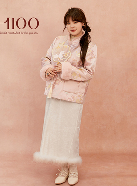 大码百分百微胖mm女装春高级感鸵鸟毛拼接高腰丝绒A字半身裙