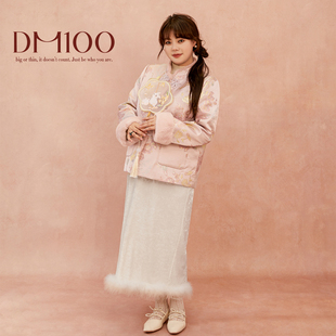 大码百分百微胖mm女装春高级感鸵鸟毛拼接高腰丝绒A字半身裙