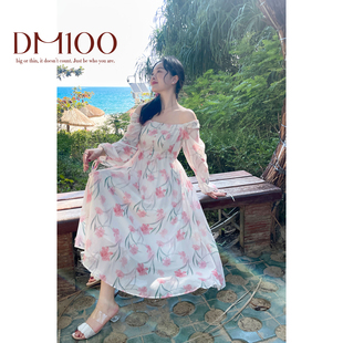 显瘦打底雪纺法式 女装 碎花方领连衣裙 百分百2025春新款 大码