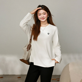 大码 贝壳刺绣百搭双面德绒白T恤 插肩袖 百分百女装 微胖mm冬季